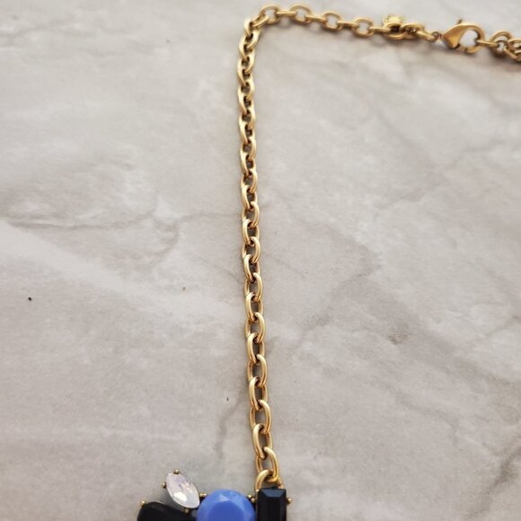 💙 J.Crew Blue Black Rhinestones Crystals Iridescent Cluster Statement Necklace - Picture 8 of 15